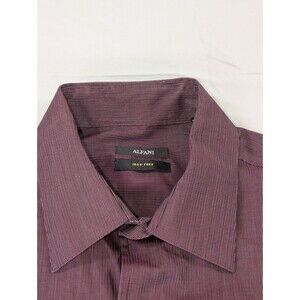 Alfani Men’s Button Down Shirt Maroon Micro Stripe Long Sleeve 17 32-33